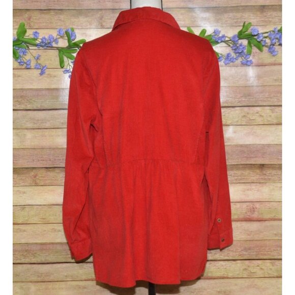 J. Jill Red Corduroy Button Front Tunic Blouse Top Plus Size 1X Cotton Holiday - Picture 5 of 9